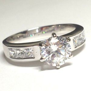 Silver Art Deco Engagement Ring Size 10 12 Silver Rhodium Plated Channel Set